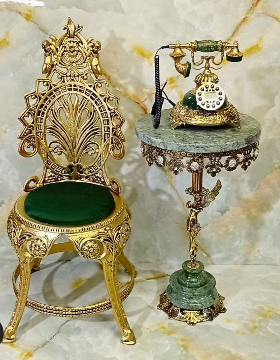 ست سه تیکه(صندلی و میز تلفن و تلفن رو میزی ) - برنز